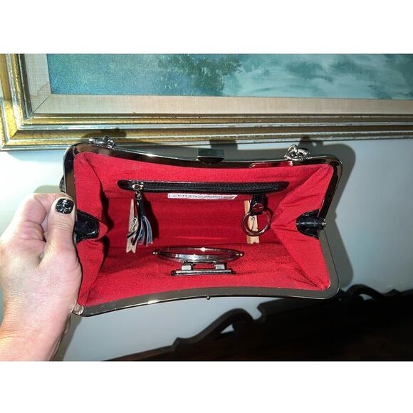 Vintage RARE Trina Turk Black & White Hounds tooth Metal Frame Studded Purse/Bag - Picture 5 of 17